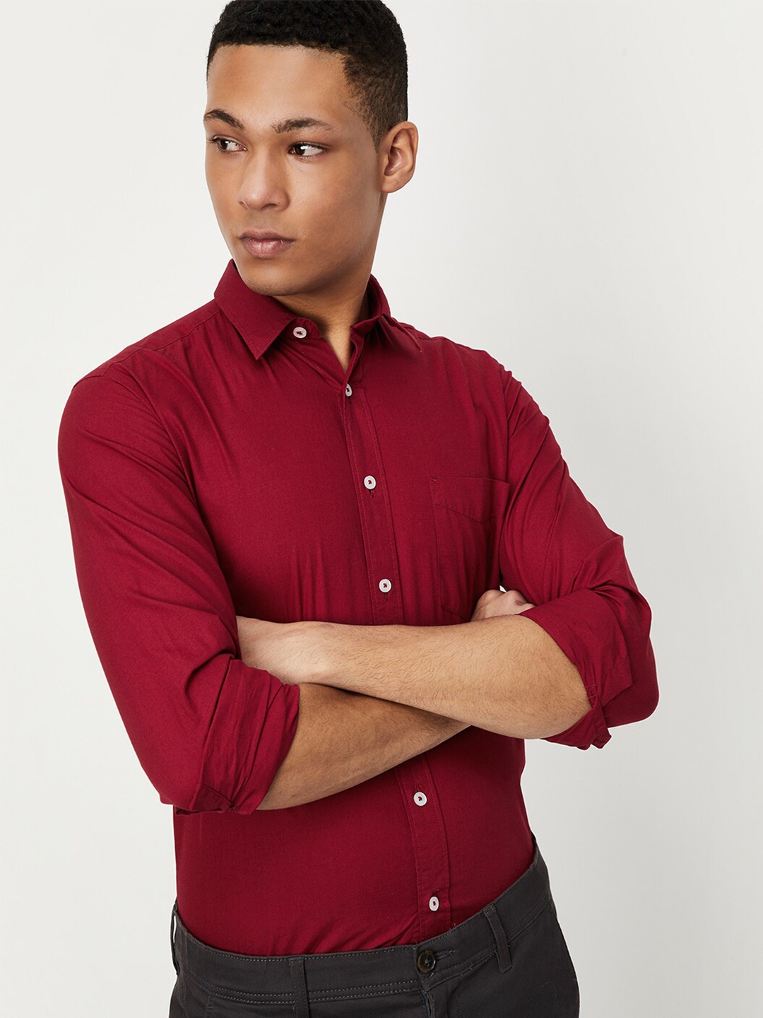 

max Spread Collar Pure Cotton Shirt, Maroon