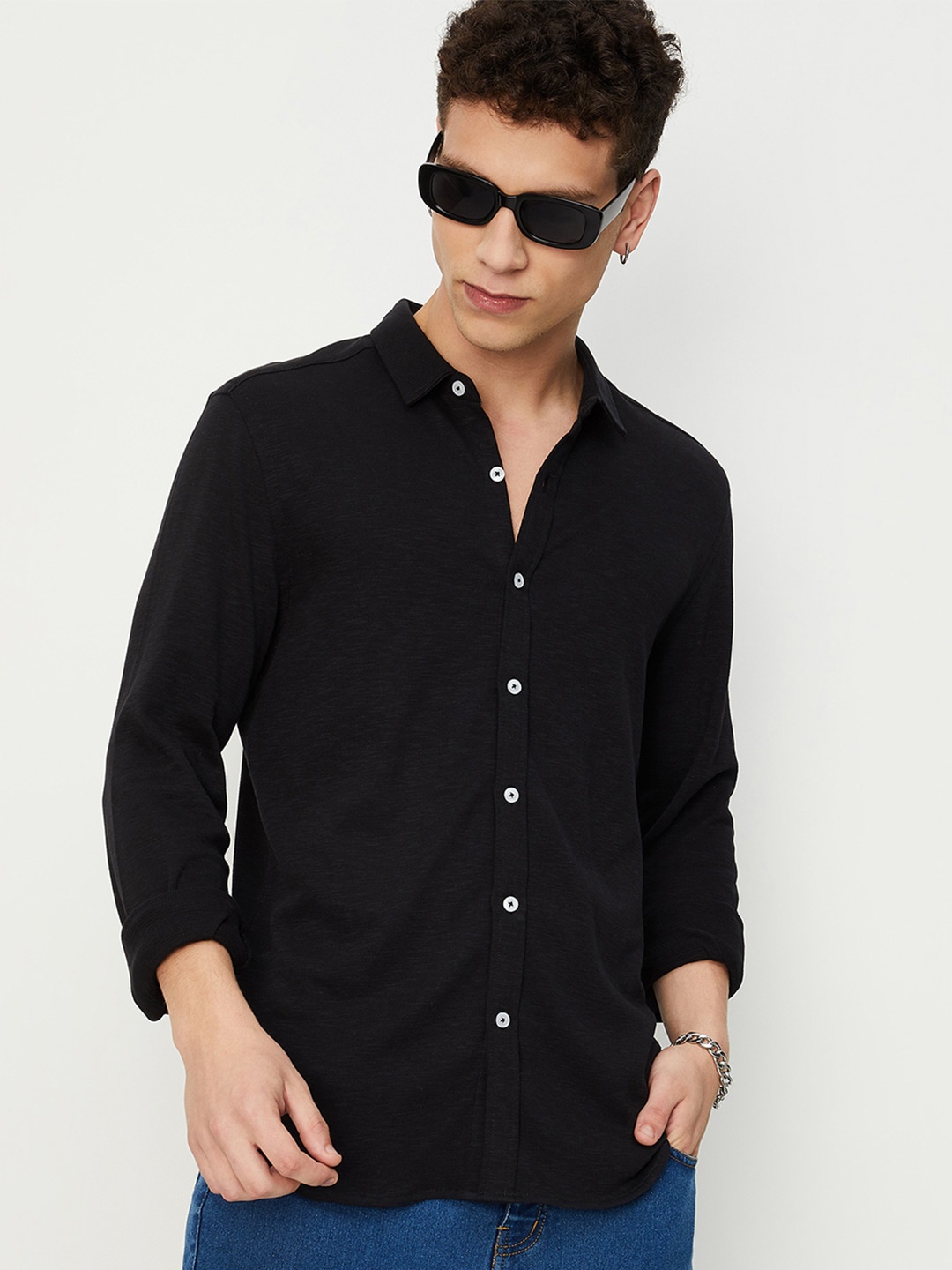 

max Cotton Classic Casual Shirt, Black