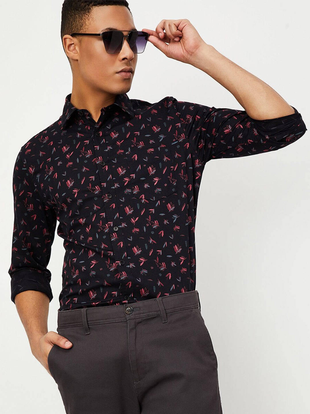 

max Floral Printed Pure Cotton Shirt, Black