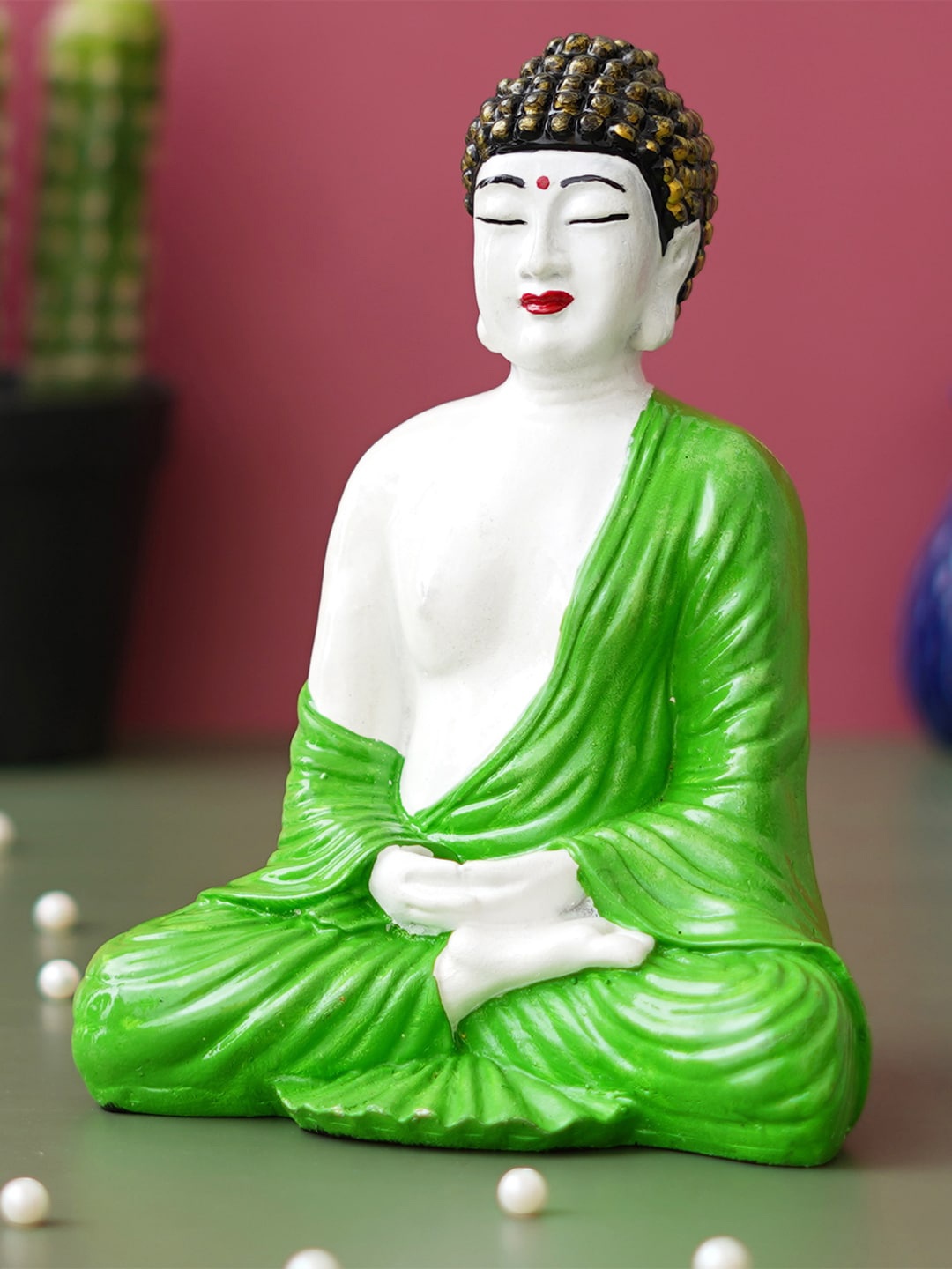 

eCraftIndia Green & White Polyresin Meditating Buddha Showpiece