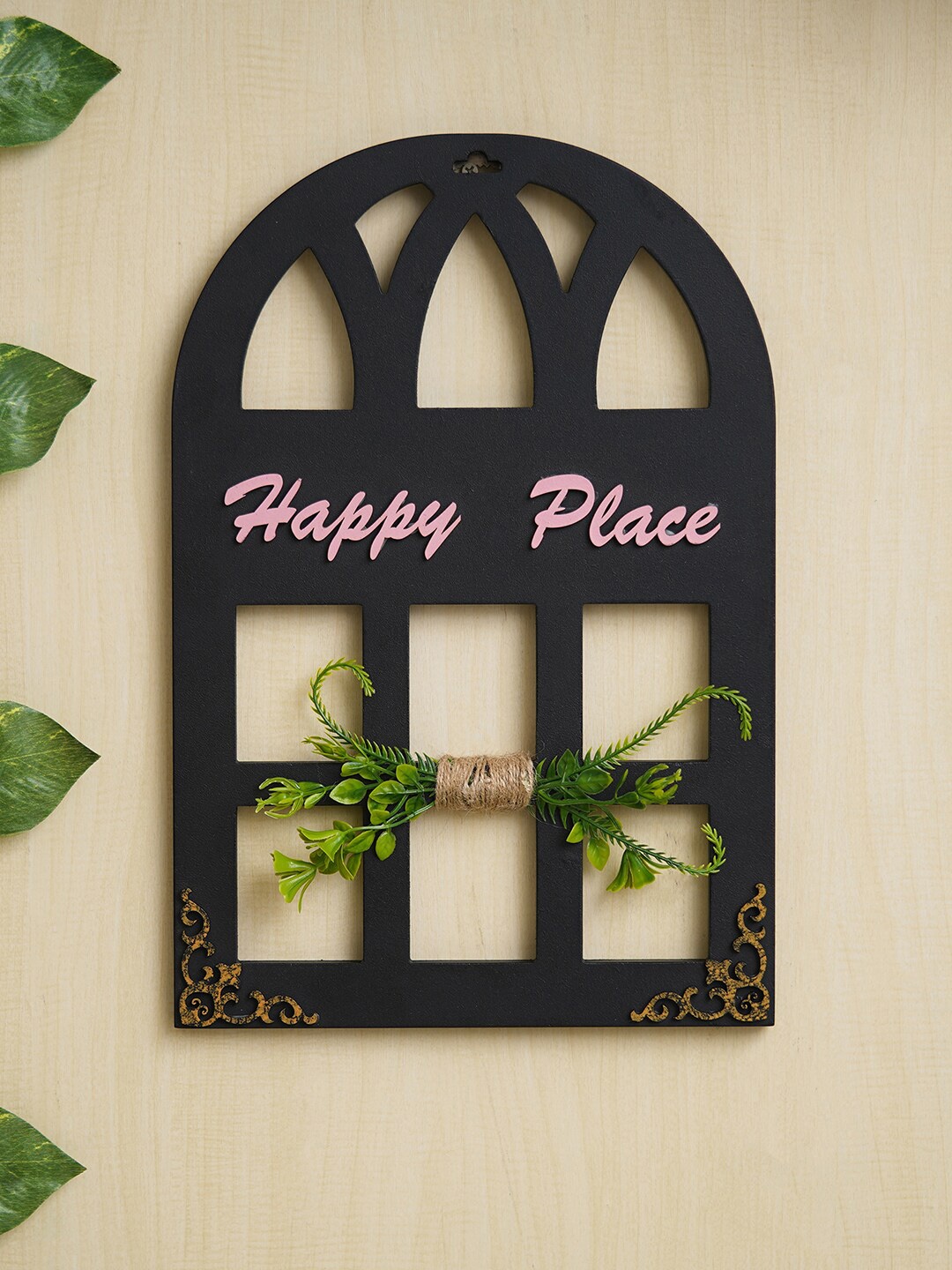 

eCraftIndia Black & Pink Textured Wooden Wall Hanging