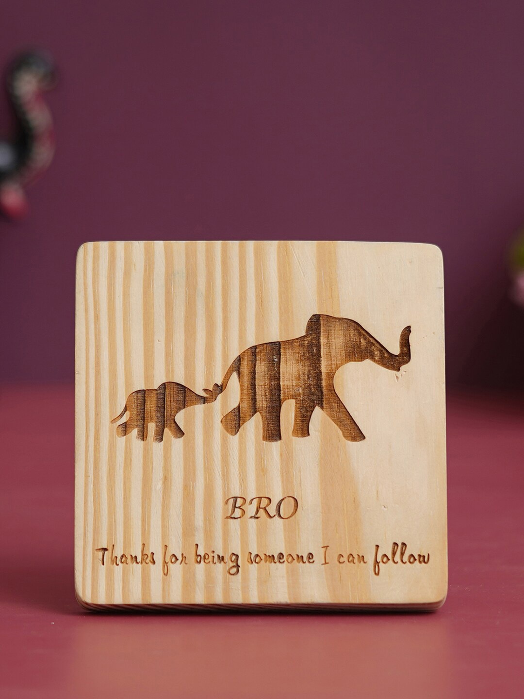 

eCraftIndia Brown Wooden Bro Thanks For Being Someone I Can Follow Elephant Showpiece Gift