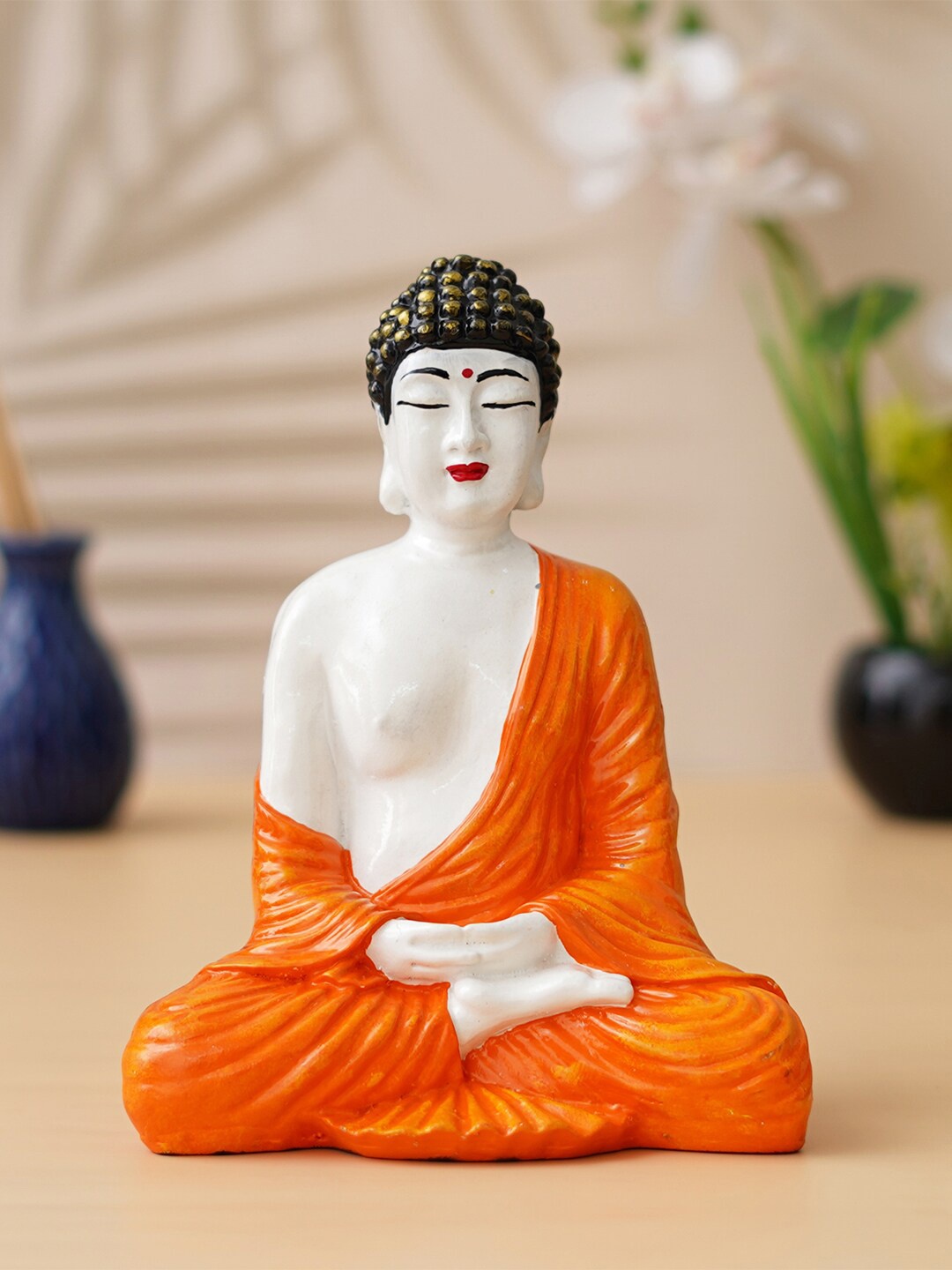 

eCraftIndia Orange-Color & White Meditating Buddha Showpiece