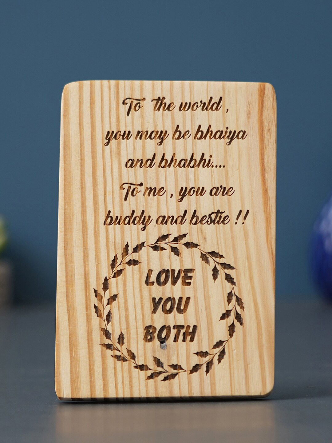 

eCraftIndia Brown Love You Both Wooden Showpiece Gift