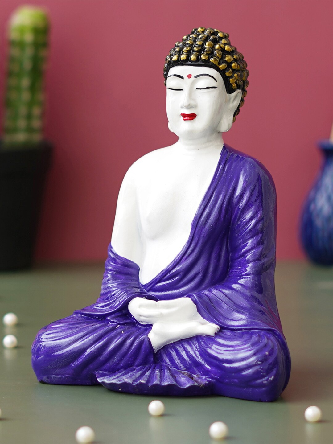 

eCraftIndia Purple & White Meditating Buddha Showpiece