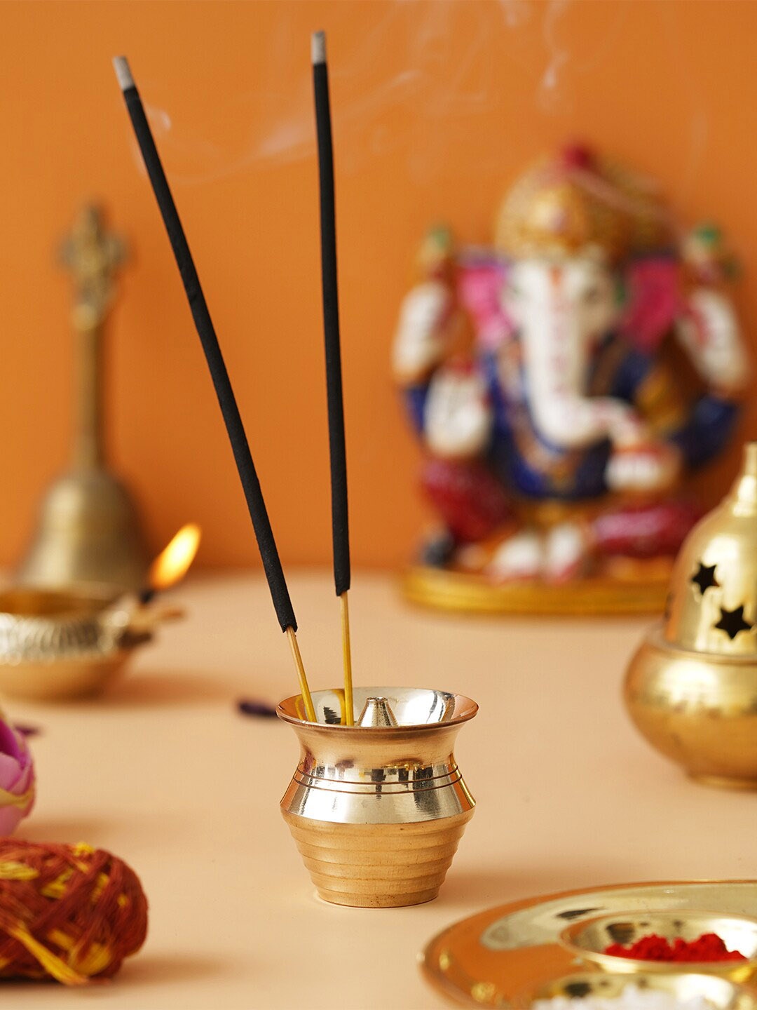 

eCraftIndia Yellow Brass Incense Stick Holder, Gold