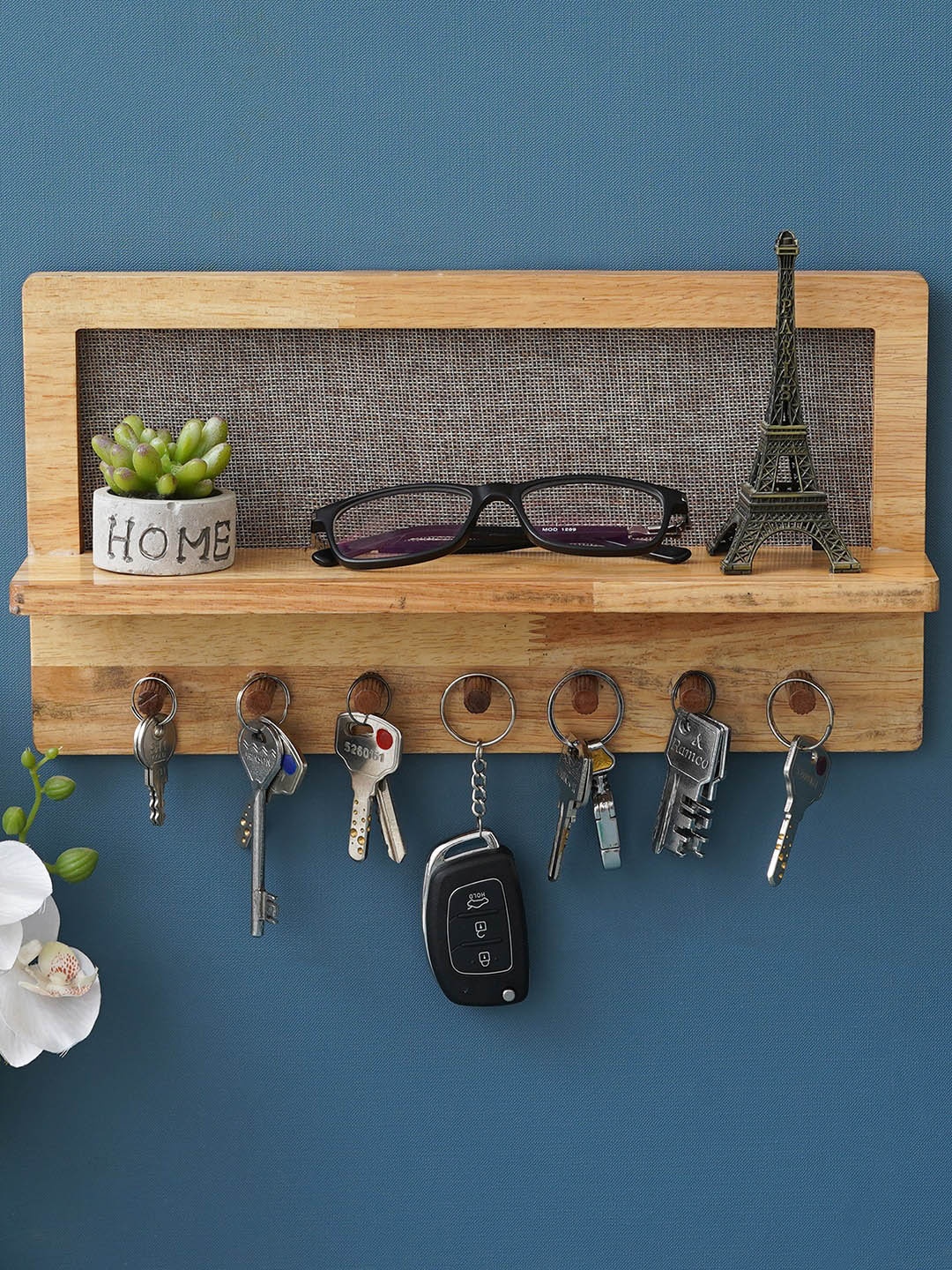 

eCraftIndia Brown Multiutility 7 Hooks Wooden Key Holder With Shelf
