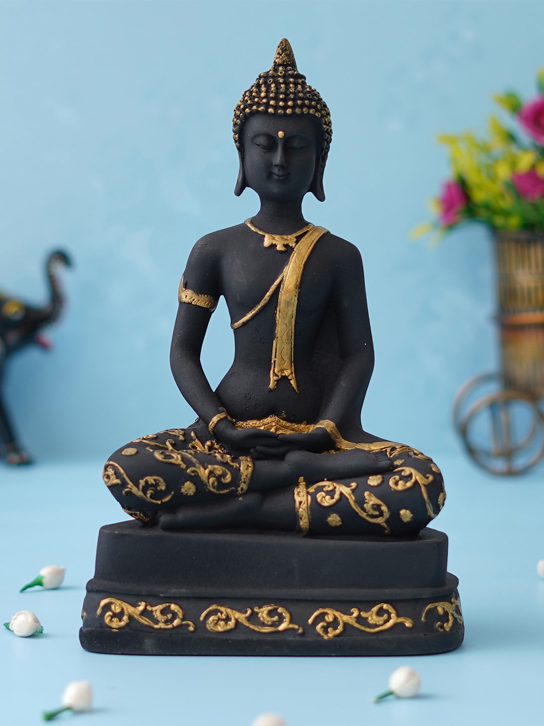

eCraftIndia Black & Gold-toned Meditating Buddha Showpiece