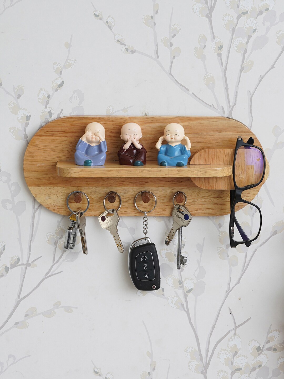 

eCraftIndia Brown Multiutility 4 Hooks Wooden Key Holder With Shelf