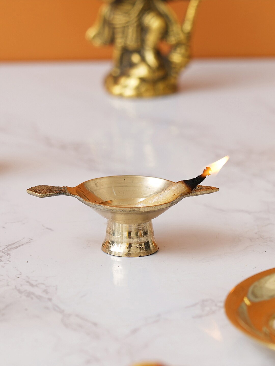 

eCraftIndia Brass Diya With Stand & Holder, Gold