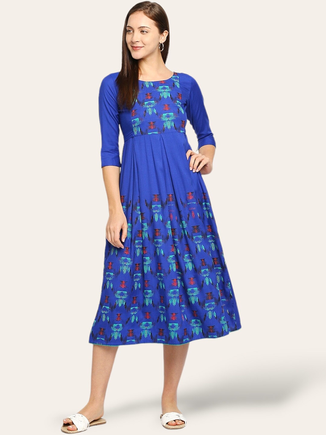 

True Shape Abstract Printed Maternity A-Line Midi Dress, Blue