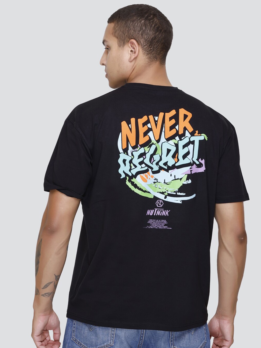 

Concede Typography Printed Pure Cotton Oversized T-shirt, Black