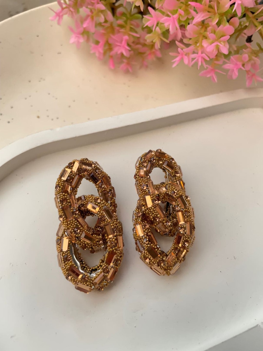 

ISHKAARA Rhodium-Plated Crystal Studded Contemporary Drop Earrings, Gold