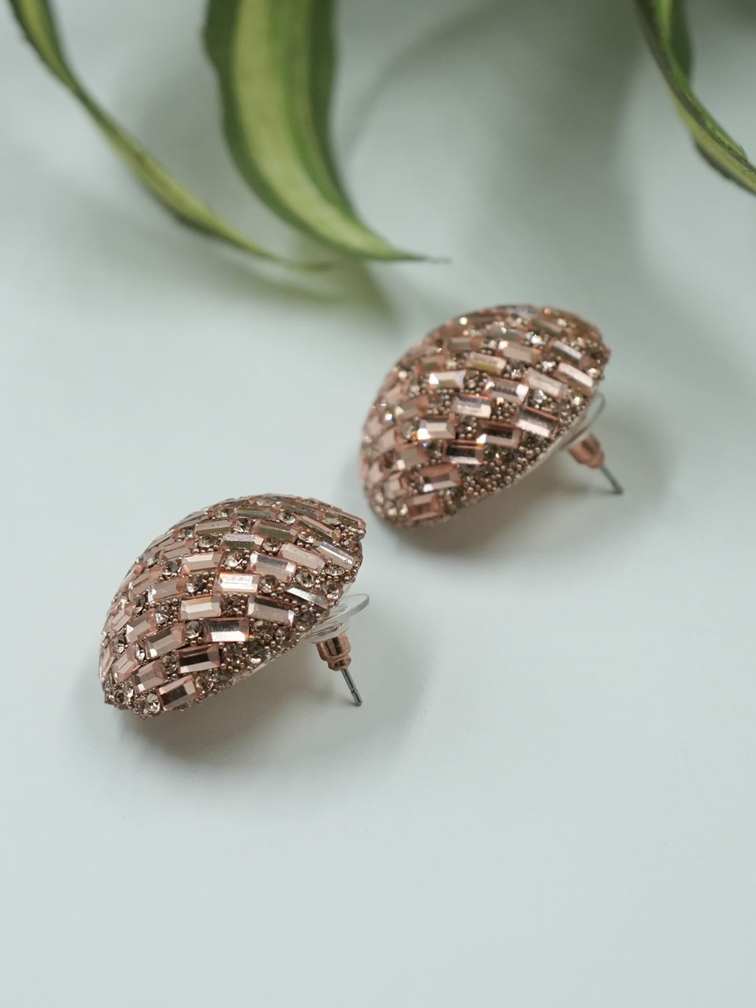 

ISHKAARA Rhodium-Plated Circle Shaped Stone Studded Studs Earrings, Peach