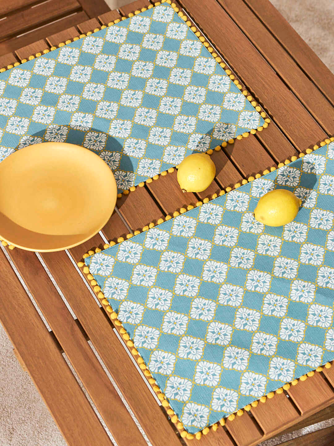 

Chumbak Teal Green 2 Pieces Printed Pure Cotton Pixel Jaal Placemats