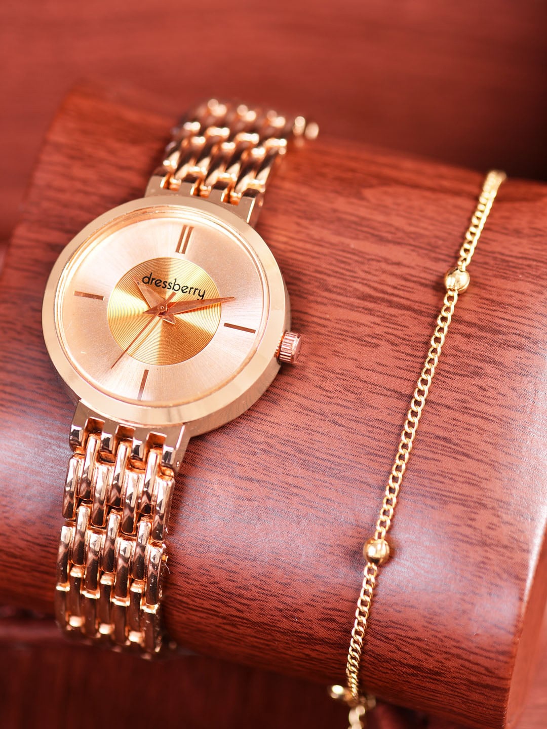 

DressBerry Women Analogue Watch Gift Set DBWJ Set-09, Rose gold
