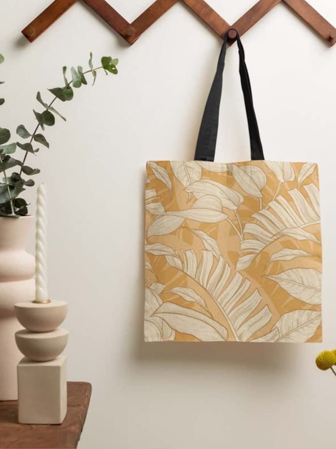 THEYAYACAFE Floral Printed Structured Tote Bag, Cream