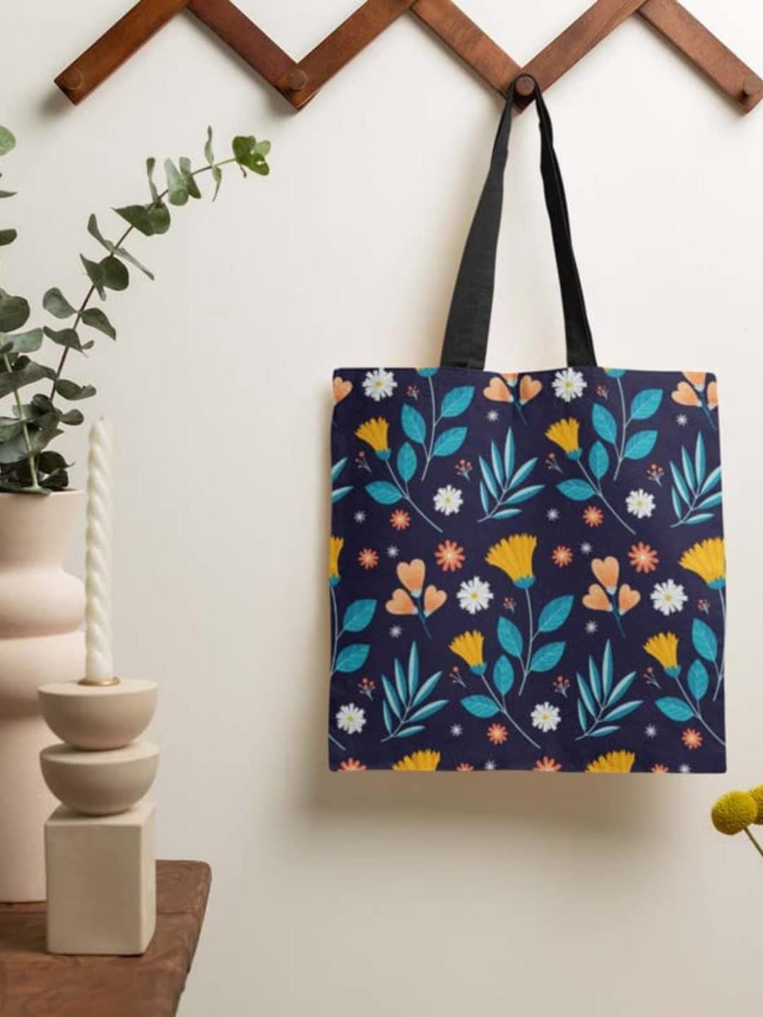 

THEYAYACAFE Floral Printed Shopper Tote Bag, Black