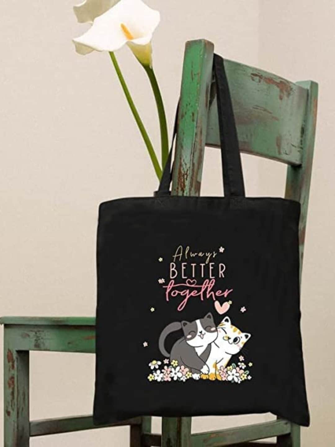 

THEYAYACAFE Graphic Printed Oversized Shopper Tote Bag, Black