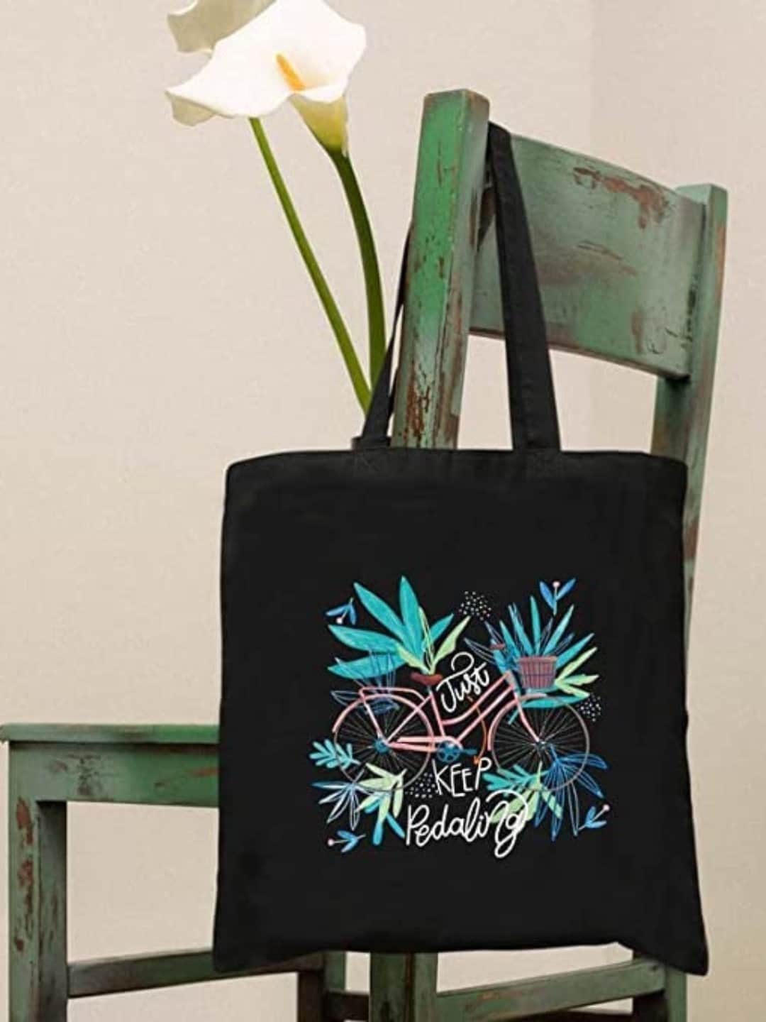 

THEYAYACAFE Floral Printed Structured Tote Bag, Black