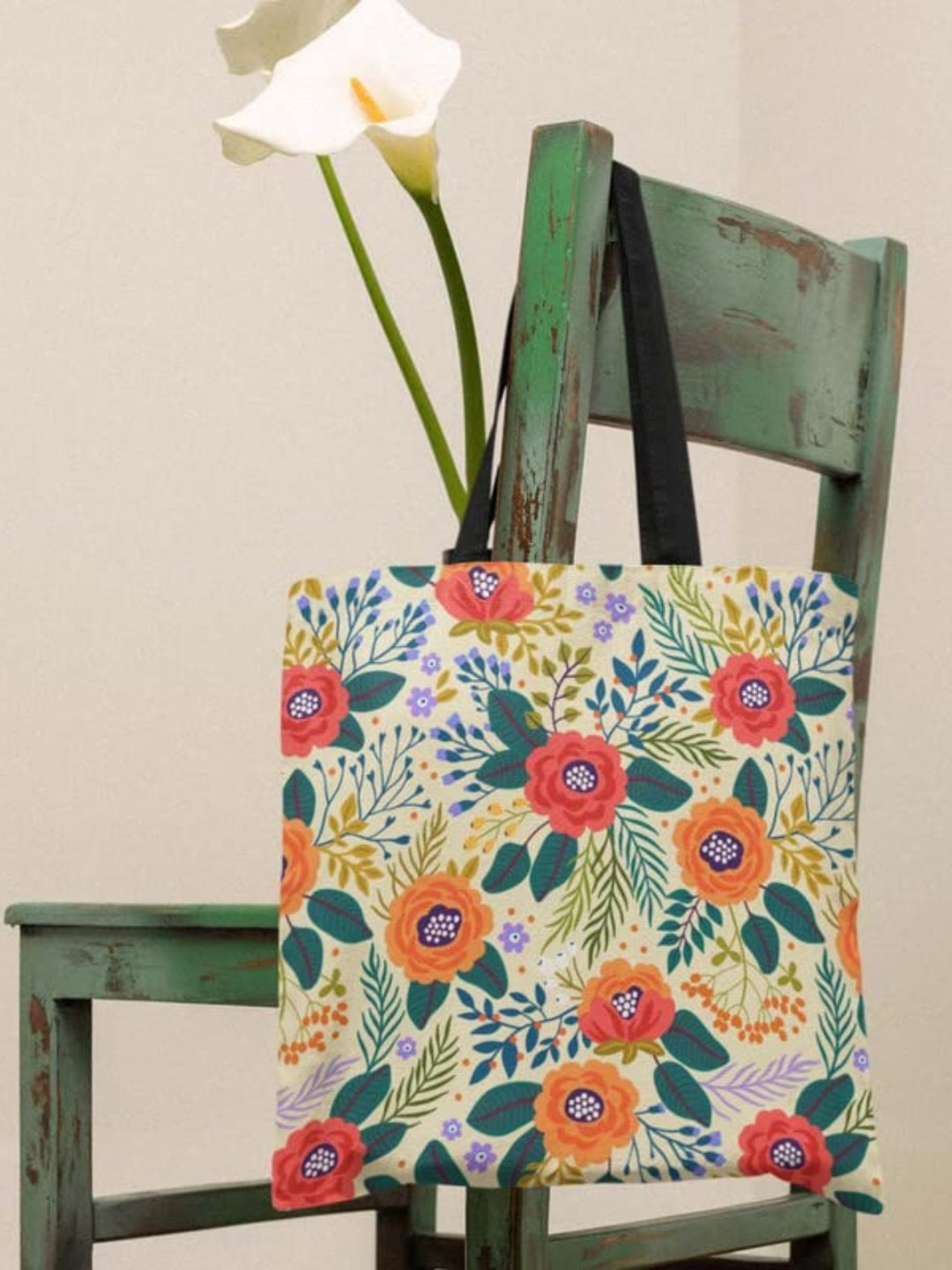 

THEYAYACAFE Floral Printed Shopper Tote Bag, Red