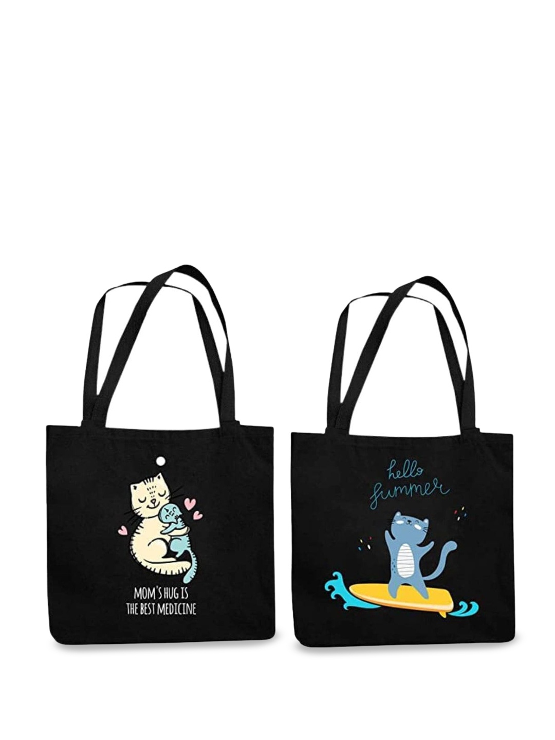 

THEYAYACAFE Set Of 2 Graphic Printed Structured Tote Bag, Black