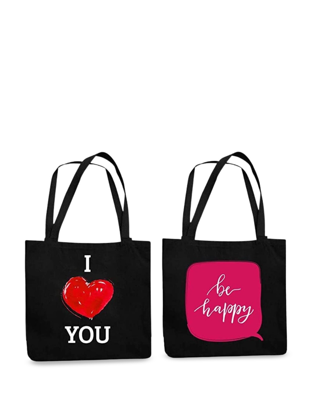 

THEYAYACAFE Pack of 2 Graphic Printed Structured Tote Bag, Black