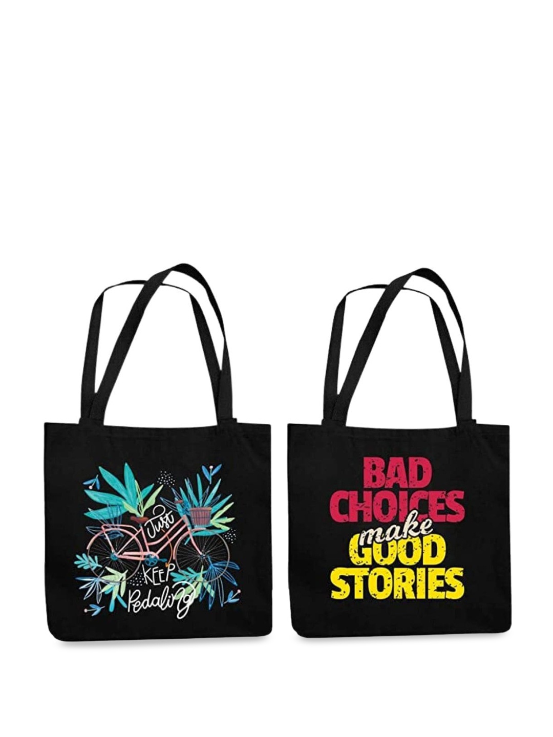 

THEYAYACAFE Set Of 2 Typography Printed Shopper Tote Bag, Black