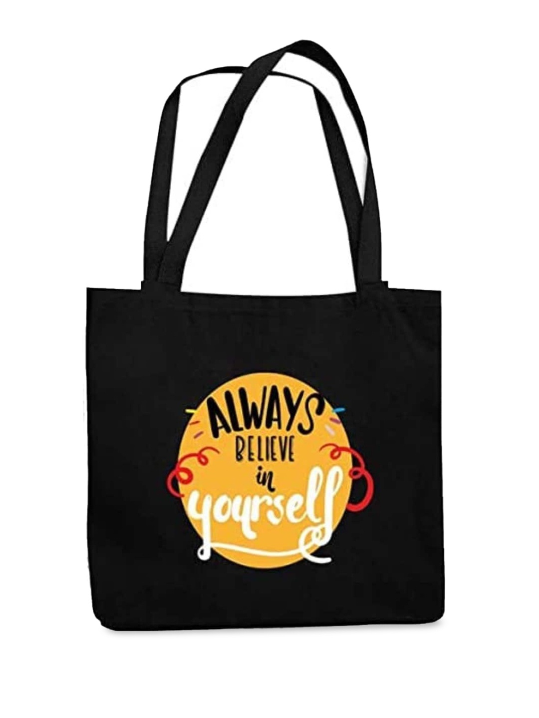 THEYAYACAFE Typography Printed Structured Tote Bag, Black
