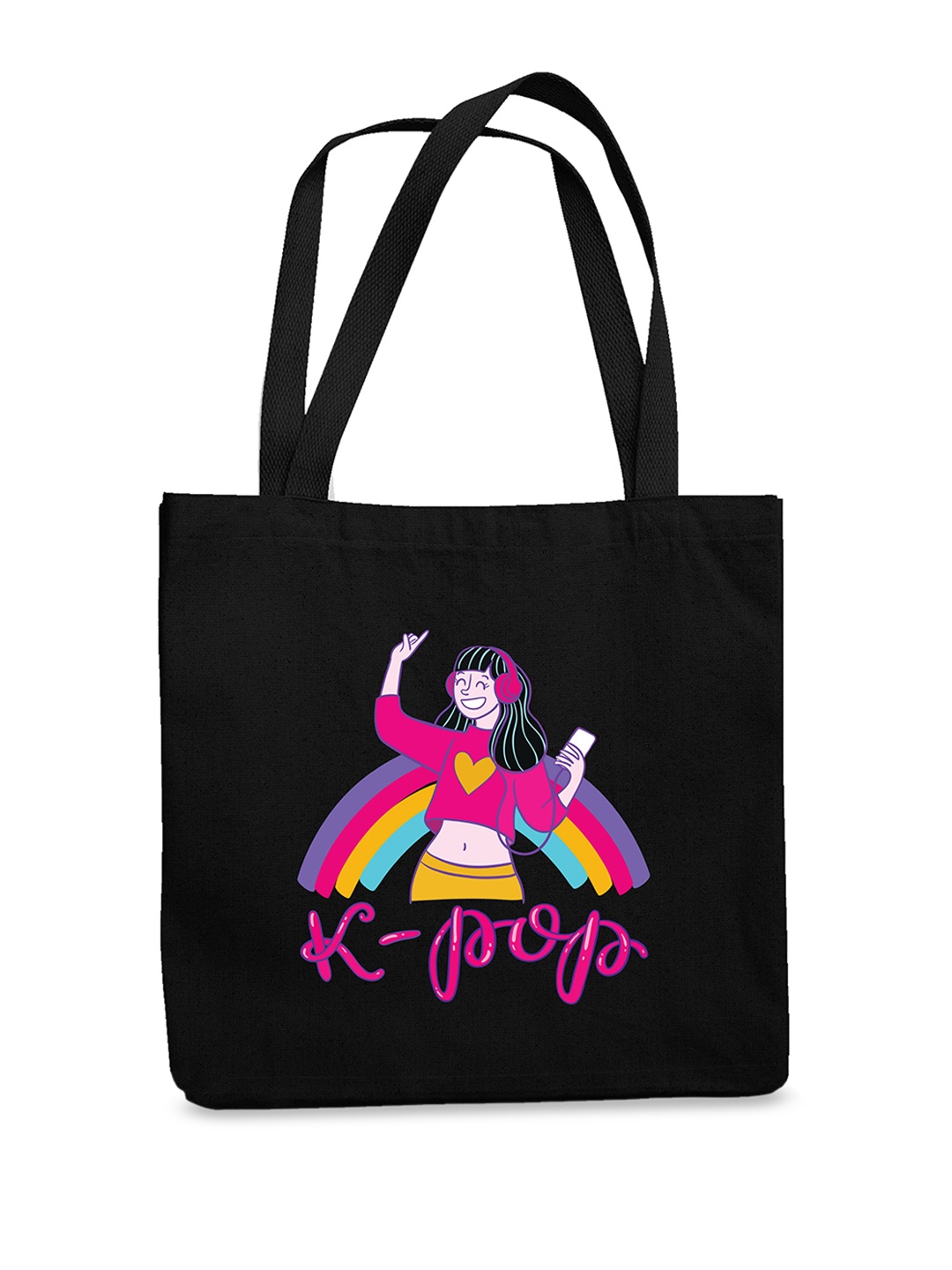 

THEYAYACAFE Graphic Printed Structured Tote Bag, Black