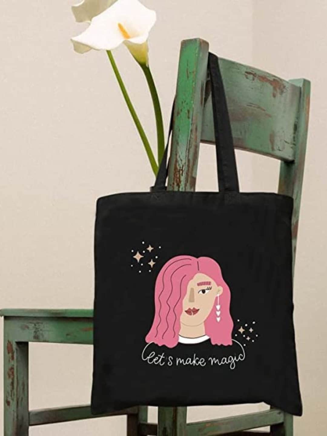 

THEYAYACAFE Graphic Printed Structured Tote Bag, Black