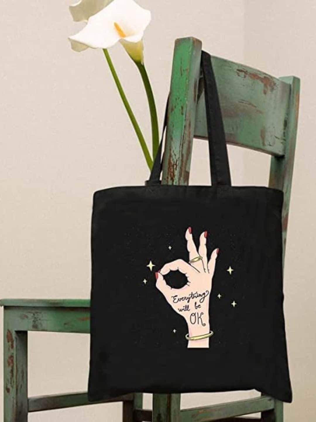 

THEYAYACAFE Pack of 2 Graphic Printed Structured Tote Bag, Black