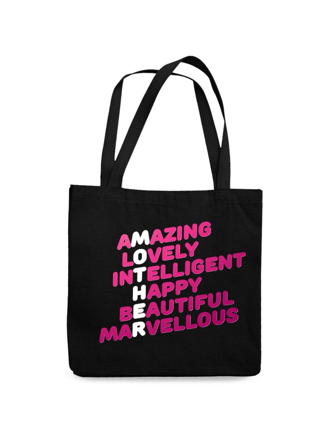 

THEYAYACAFE Typography Printed Shopper Tote Bag, Black