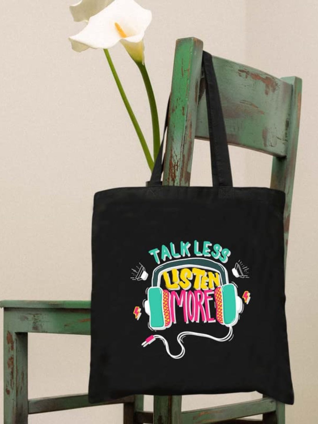 

THEYAYACAFE Typography Printed Oversized Shopper Tote Bag, Black
