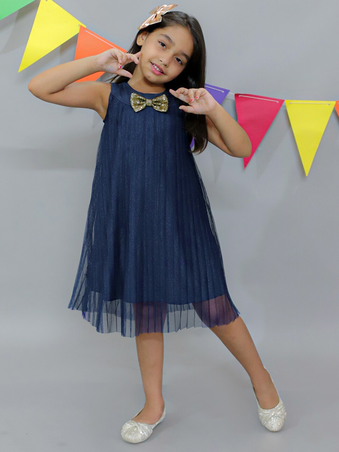 

KidsDew Girls Net A-Line Dress, Navy blue