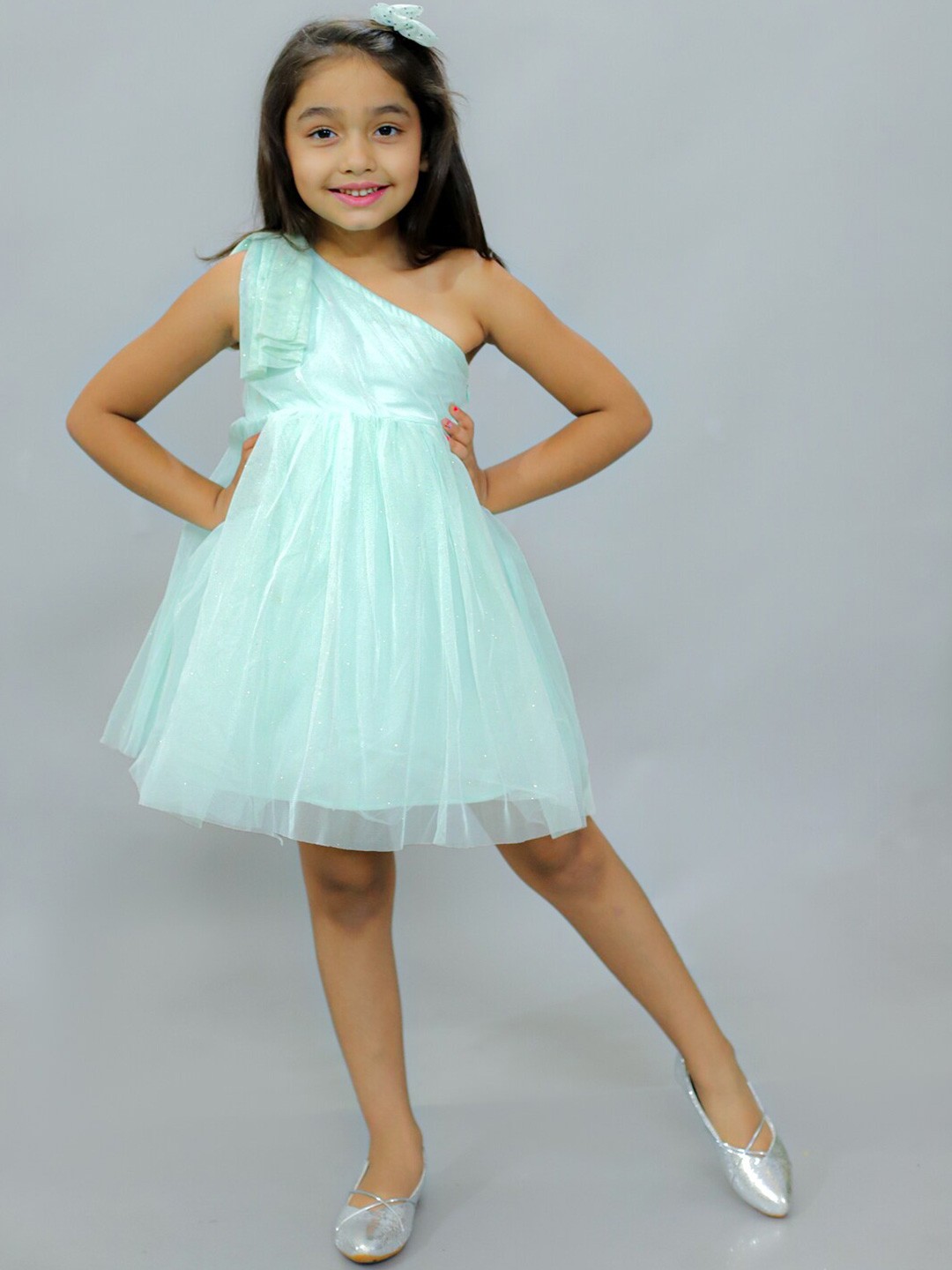 

KidsDew One Shoulder Bow Fit & Flare Dress, Green