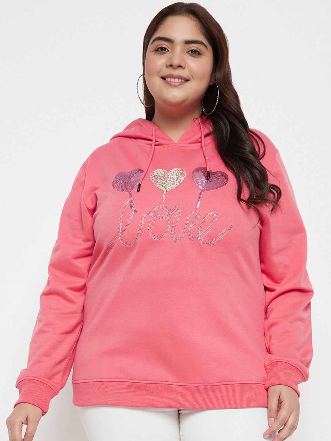 

AUSTIVO Plus Size Graphic Printed Hooded Fleece Sweatshirt, Pink