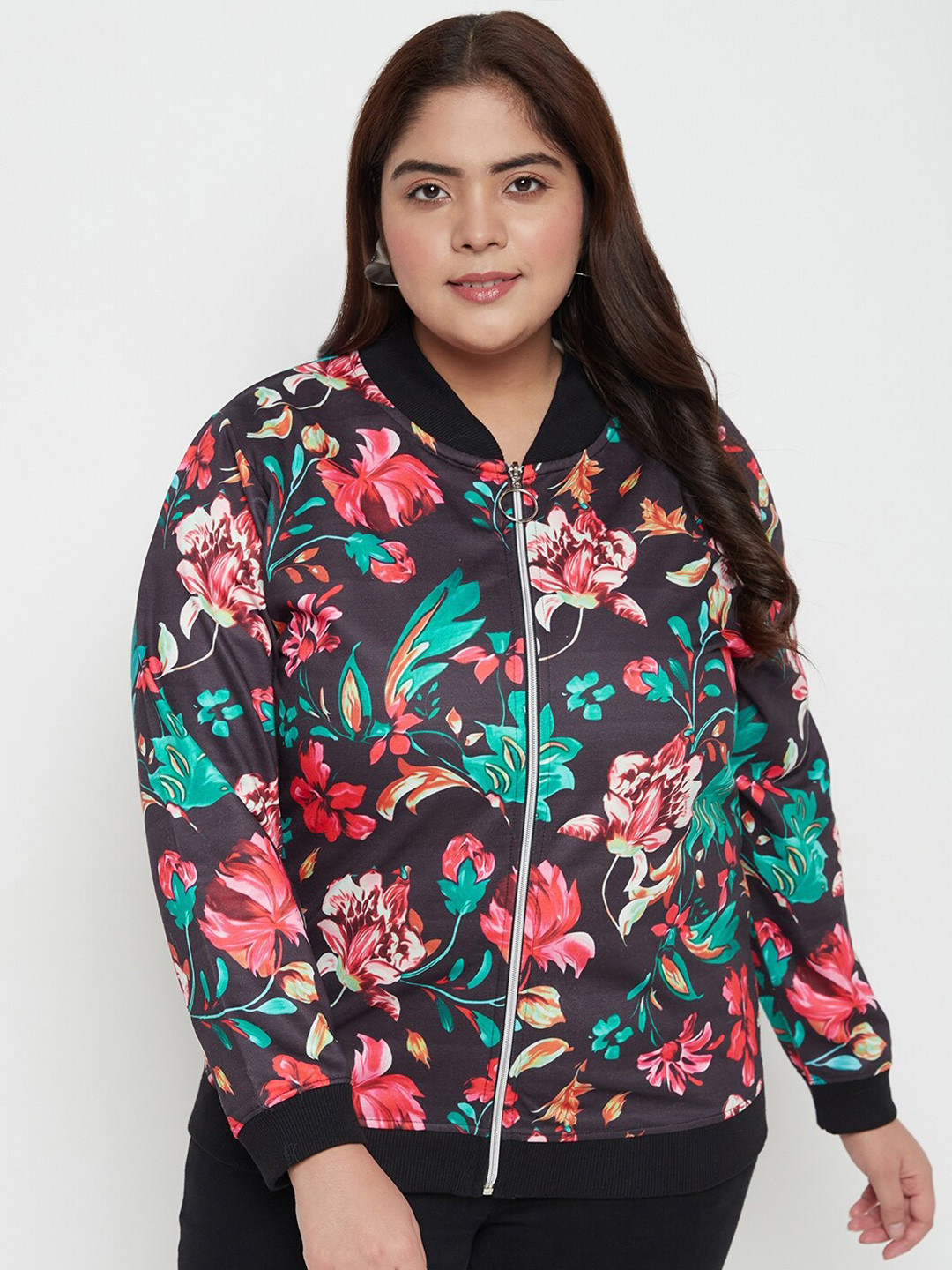 

AUSTIVO Plus Size Floral Printed Fleece Sweatshirt, Black