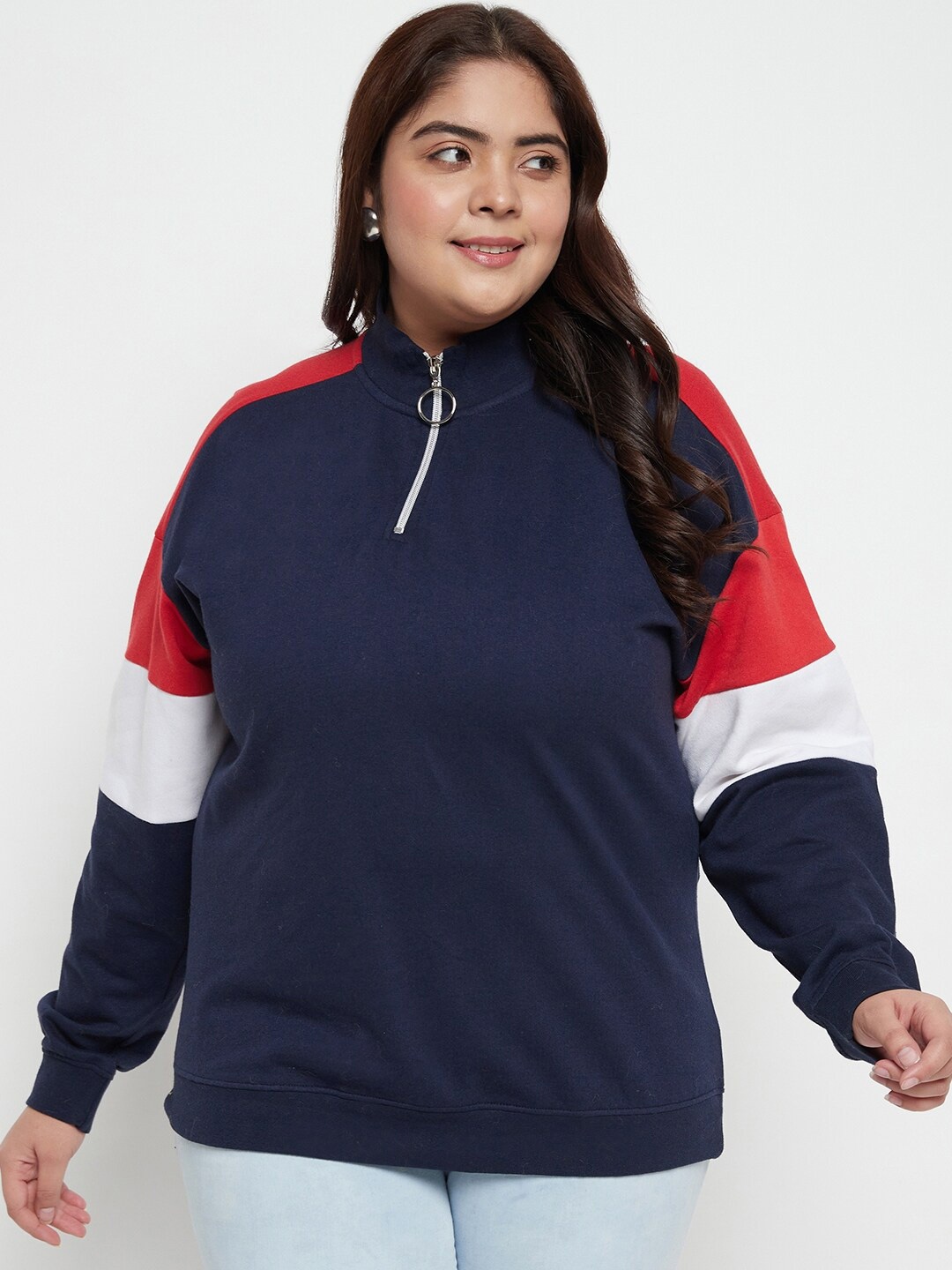 

AUSTIVO Plus Size Mock Collar Fleece Sweatshirt, Navy blue