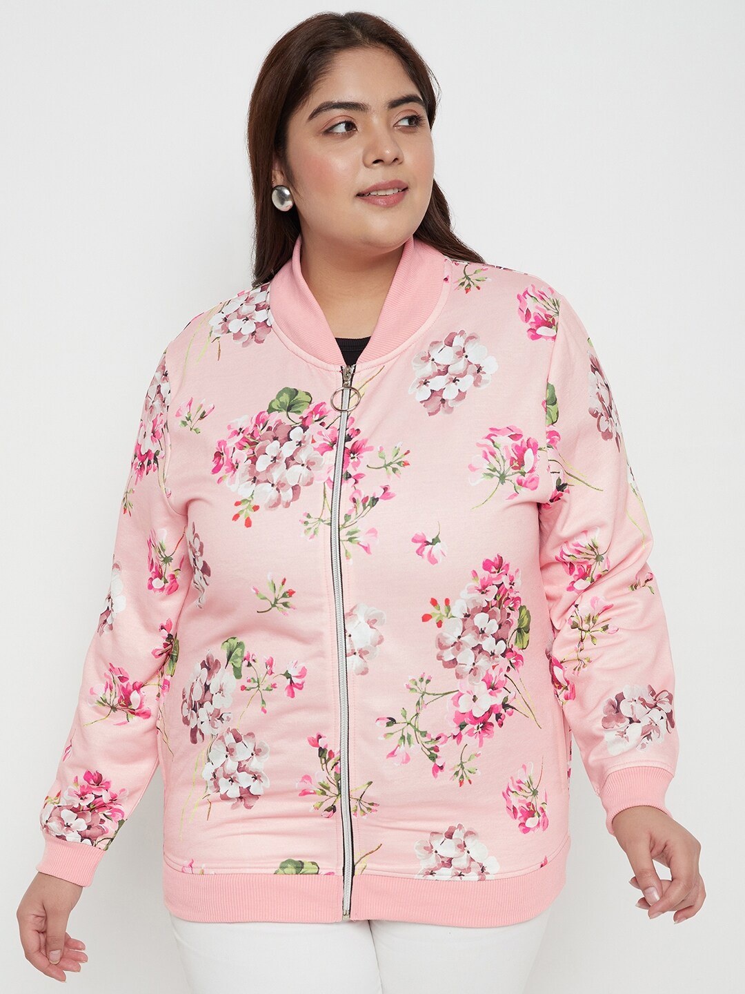 

AUSTIVO Plus Size Floral Printed Fleece Sweatshirt, Pink