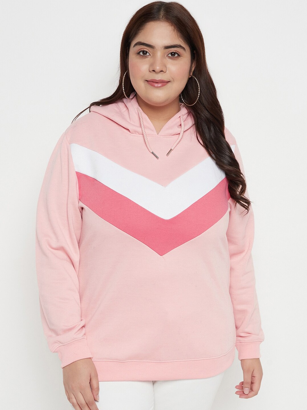 

AUSTIVO Plus Size Colourblocked Hooded Fleece Sweatshirt, Pink