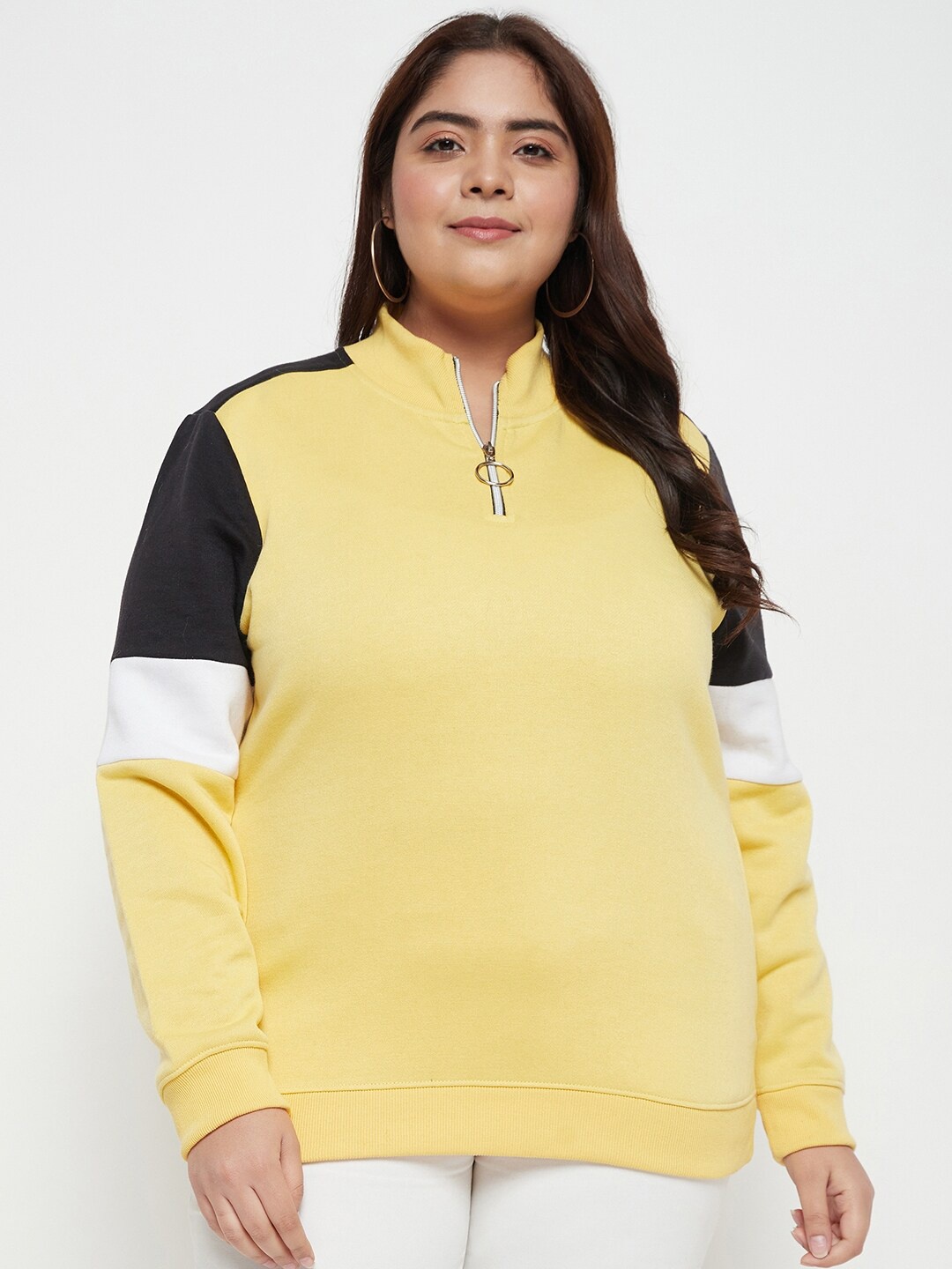 

AUSTIVO Plus Size Mock Collar Fleece Sweatshirt, Yellow