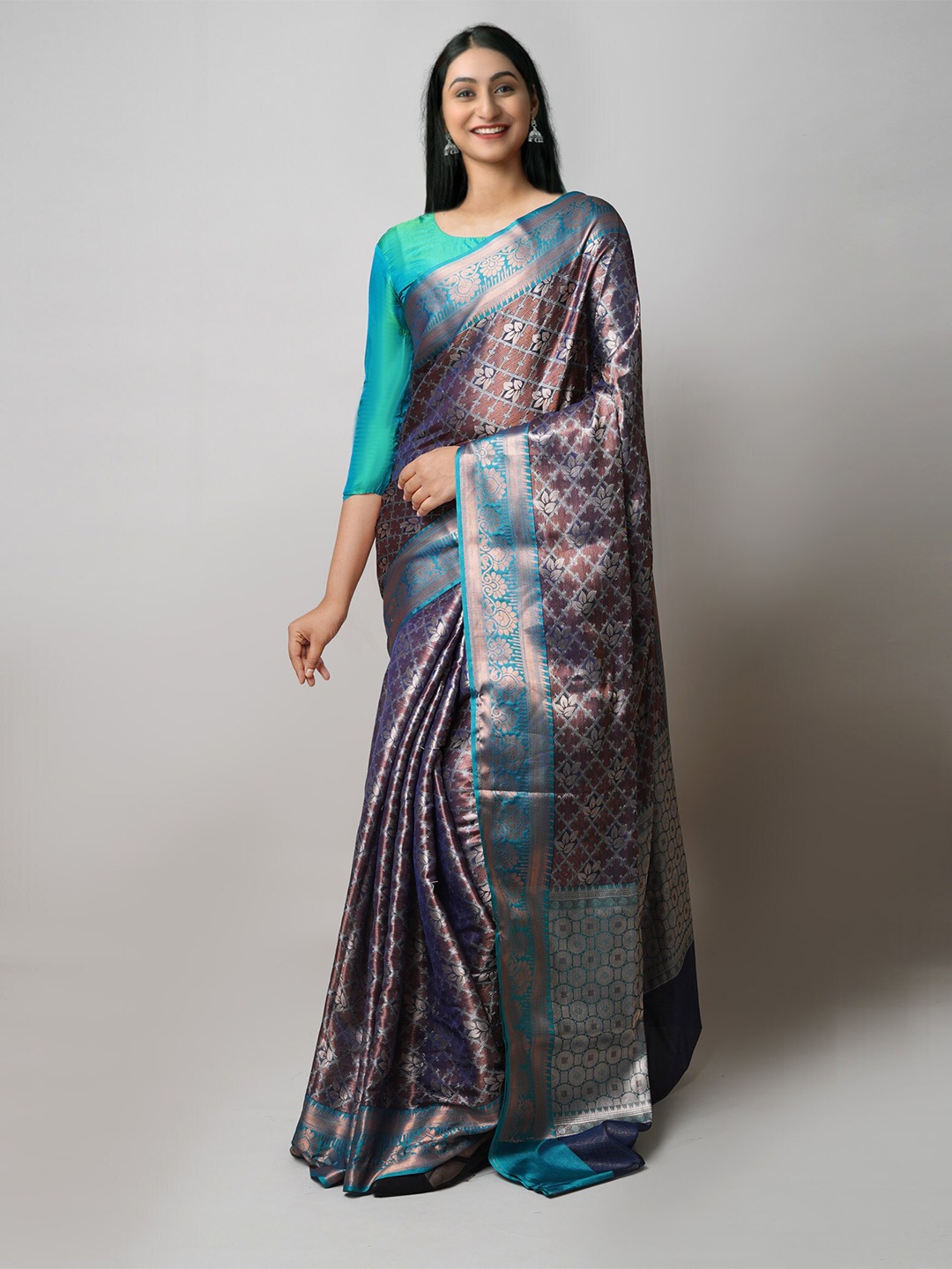 

Unnati Silks Floral Woven Design Zari Banarasi Saree, Navy blue