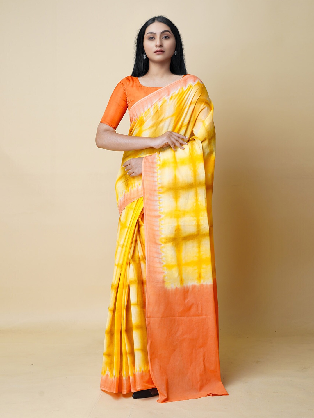 

Unnati Silks Tie and Dye Dyed Pure Cotton Saree, Yellow