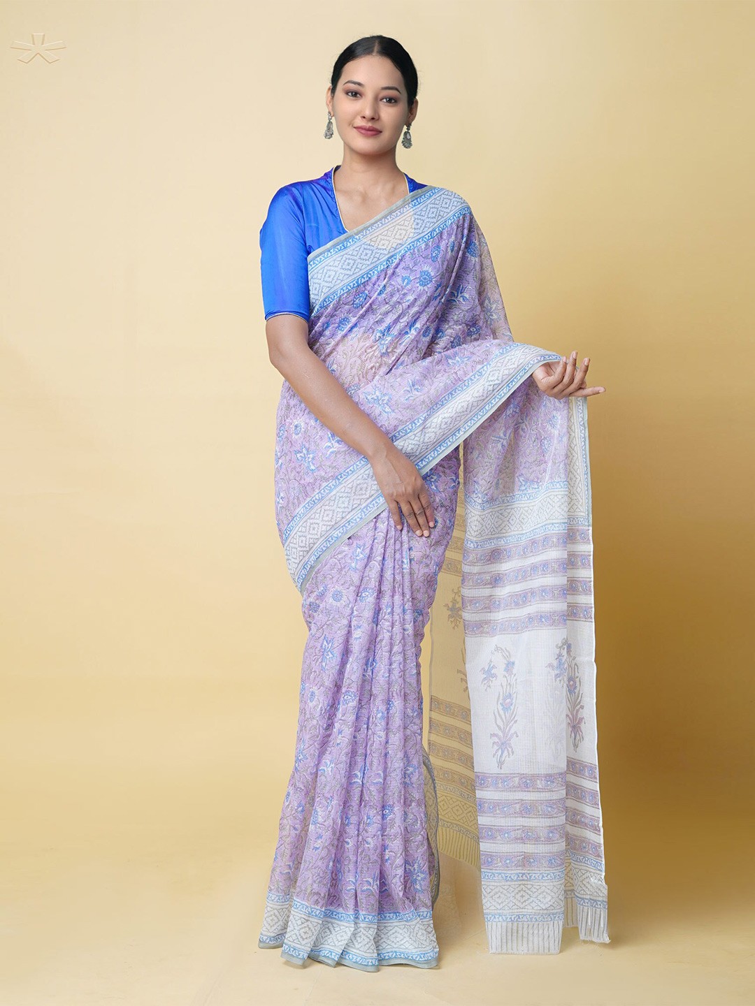 

Unnati Silks Floral Printed Pure Cotton Kota Saree, Purple