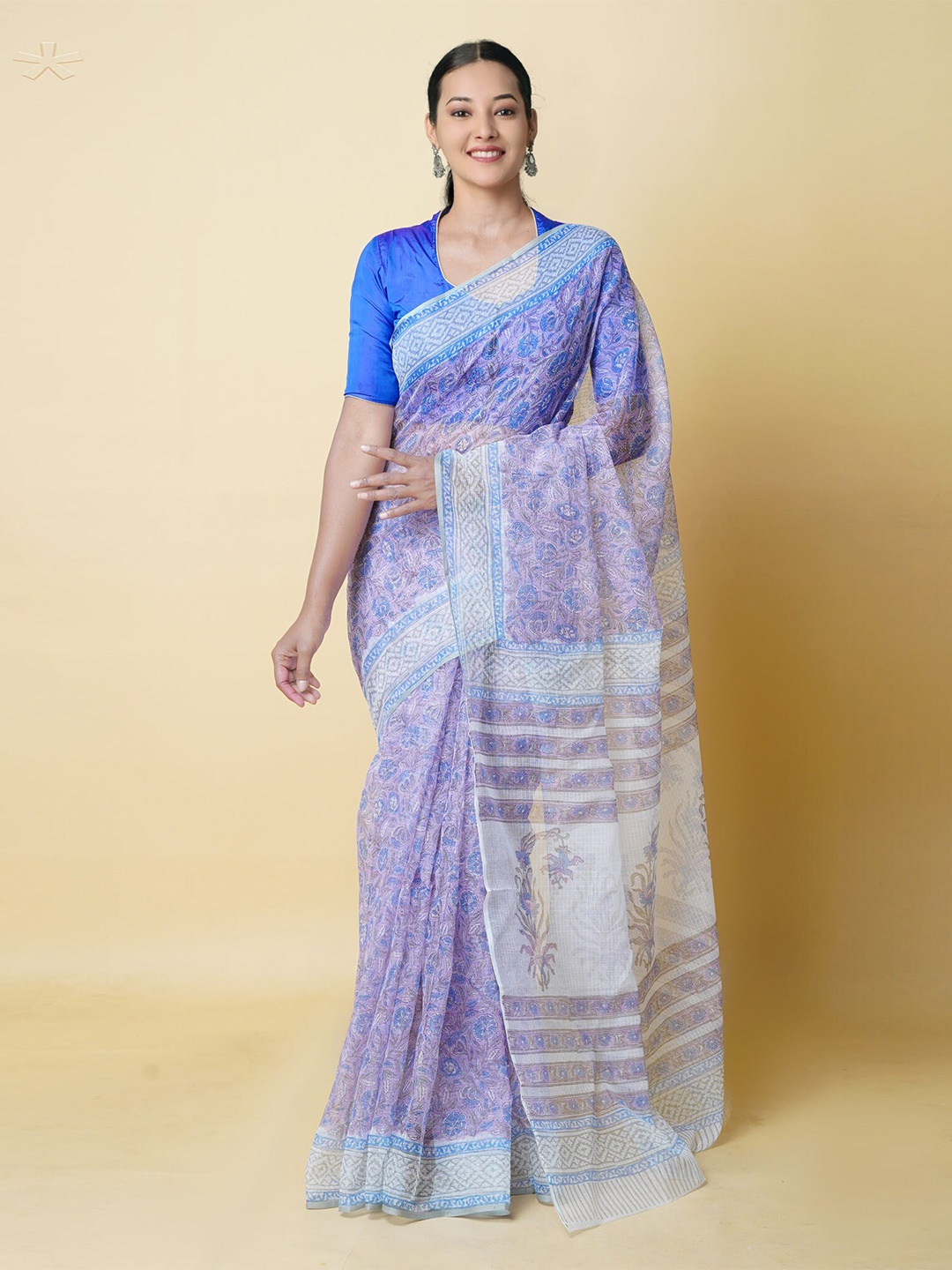 

Unnati Silks Floral Printed Pure Cotton Kota Saree, Purple