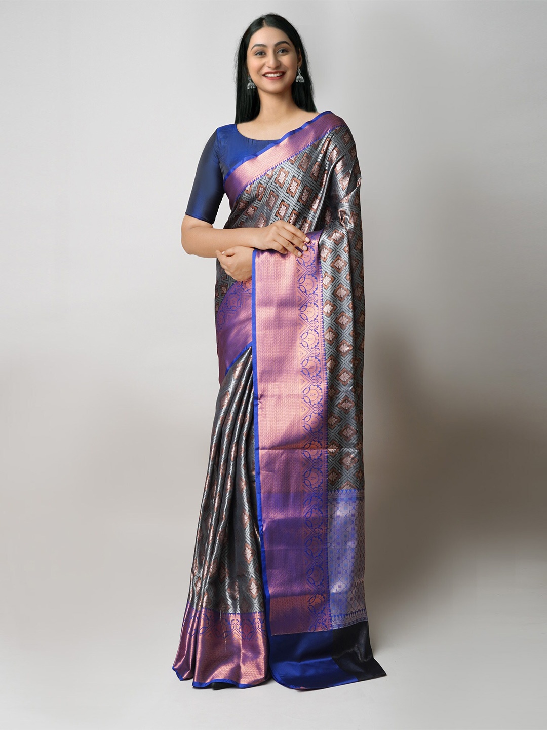 

Unnati Silks Geometric Woven Design Zari Banarasi Saree, Black
