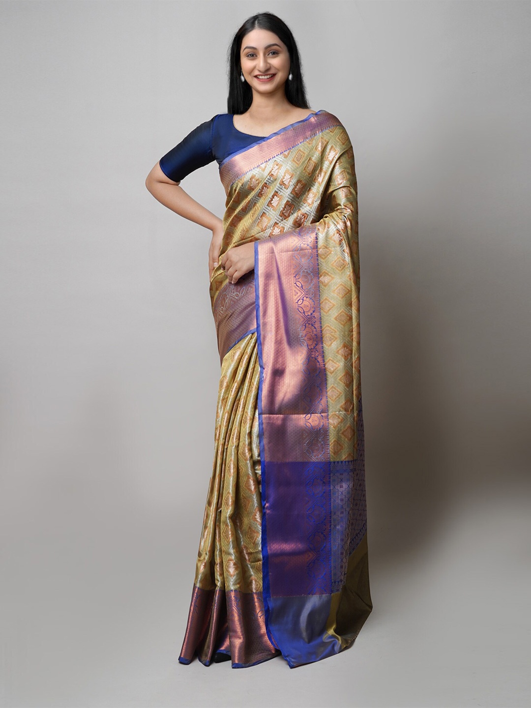 

Unnati Silks Geometric Woven Design Zari Banarasi Saree, Cream