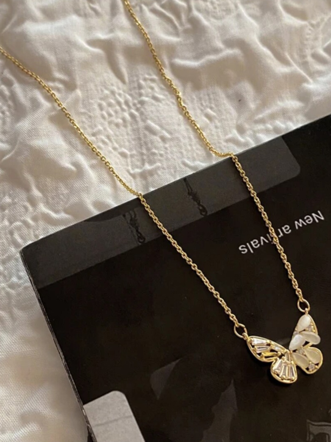 

SALTY Stainless Steel Artificial Stones Studded Butterfly Necklace, Gold