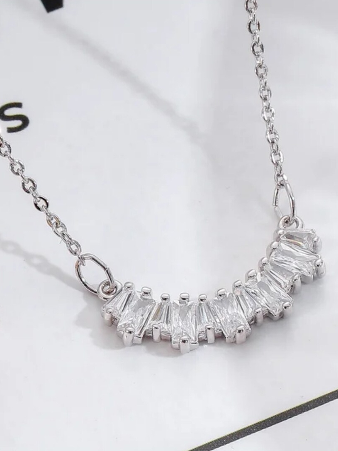 

SALTY Stainless Steel Artificial Stones Studded Necklace, Silver